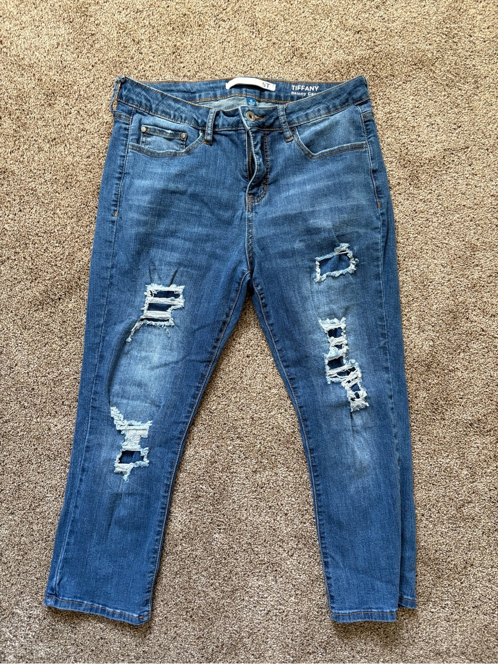 Tiffany & Co. Women's Boyfriend Jeans in Medium Blue with Distressing